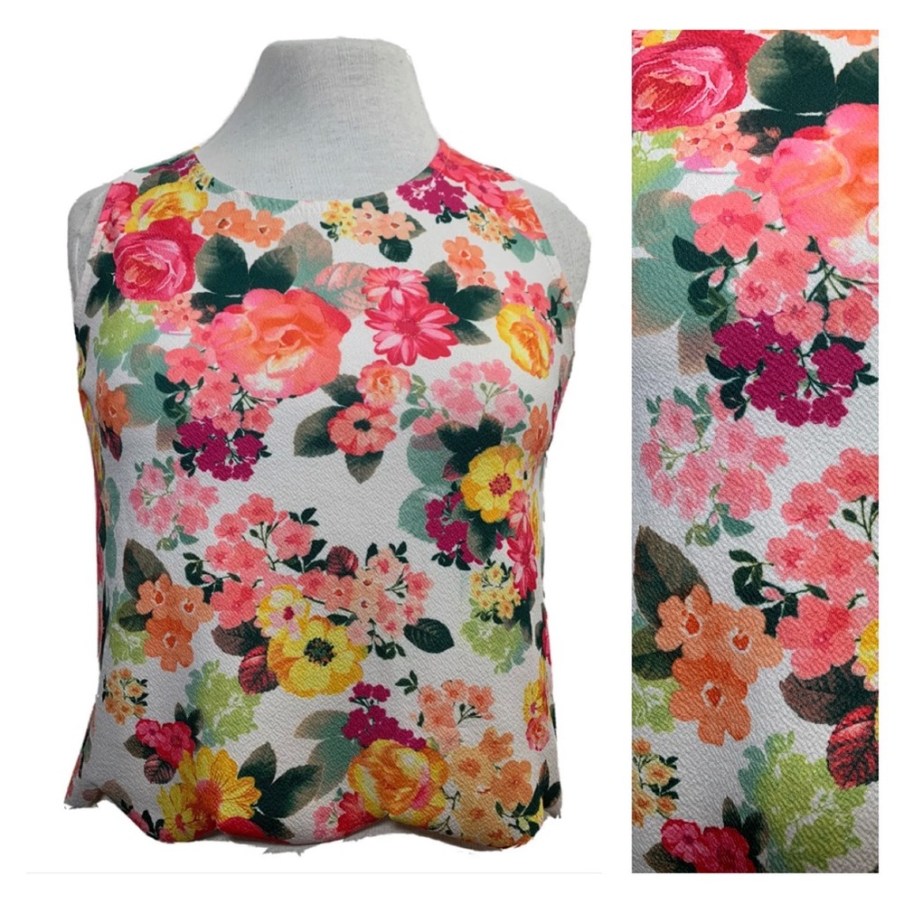Quiz Floral Top Sleeveless Cami White Multicoloured Scallop Hem Colourful UK 12 - Picture 1 of 8
